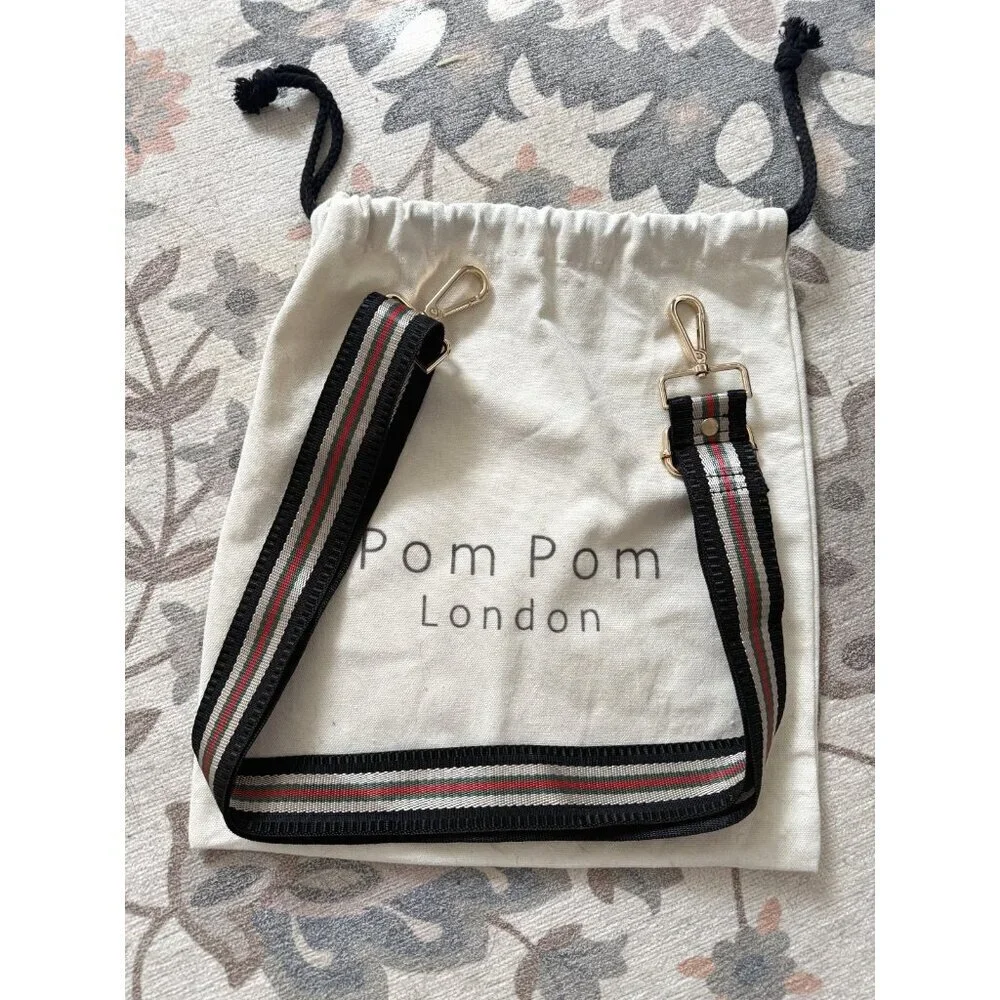 Pompom London Classic Multi Stripe Crossbody Strap Gold Hardware Adjustable